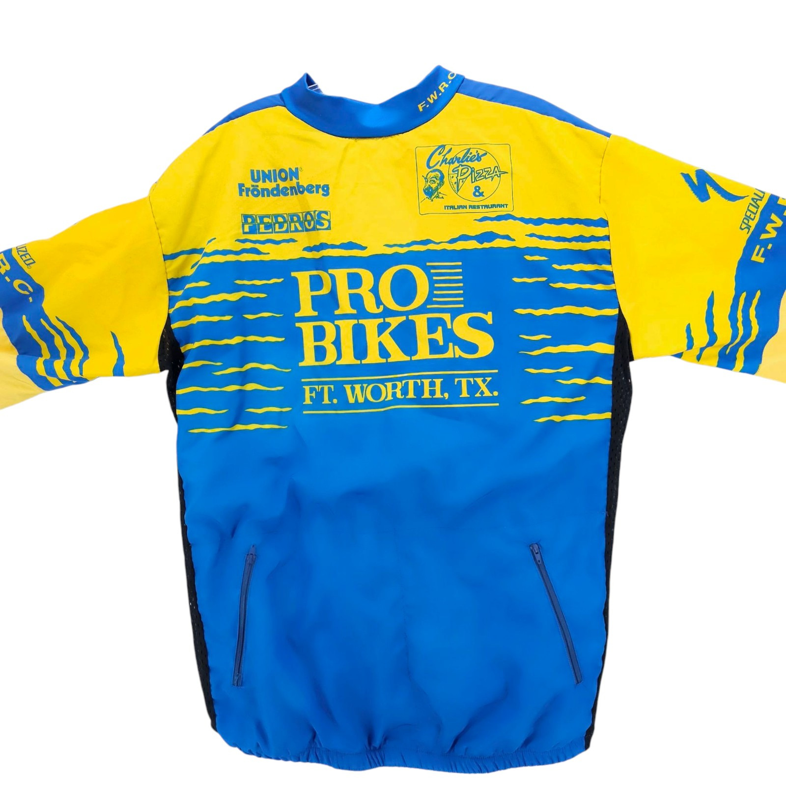 CANARI Cycling Jacket Yellow Blue Pro Bikes Texas Full Zip MADE IN USA Size XL