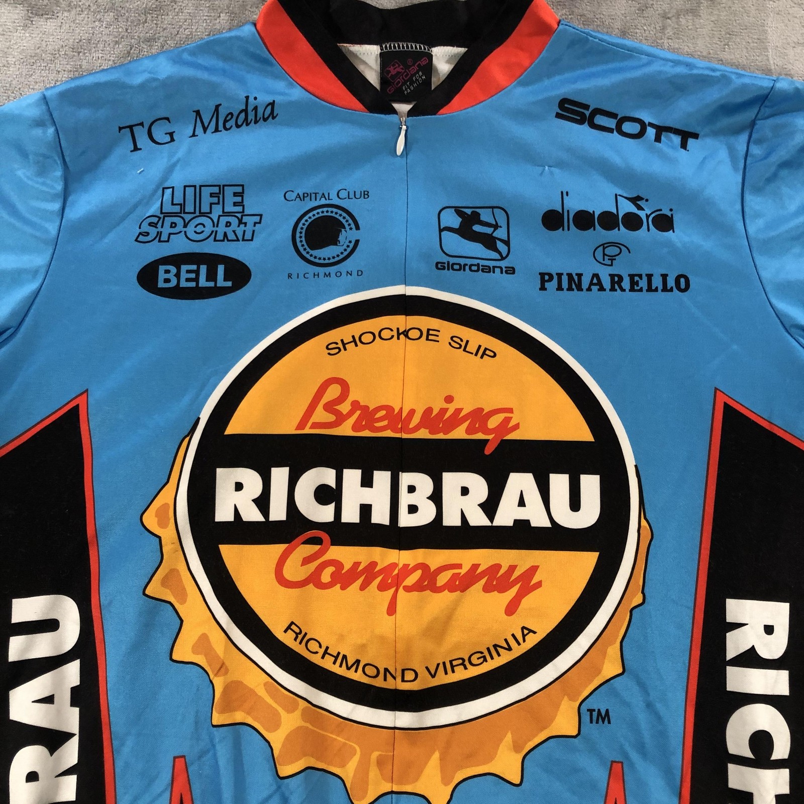 Giordana Cycling Jersey Mens XXL Blue Richbrau Brewing Beer Full Zip Shirt Bike