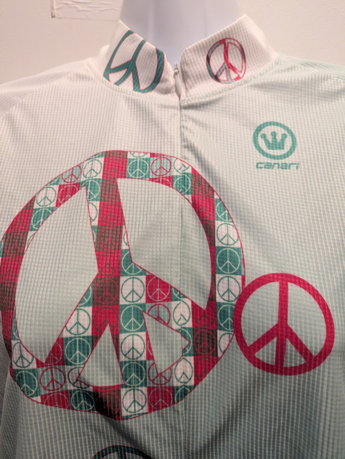 Canari Women’s Large Full Zip Green/Pink Peace Themed Short Sleeve Pocket Rear
