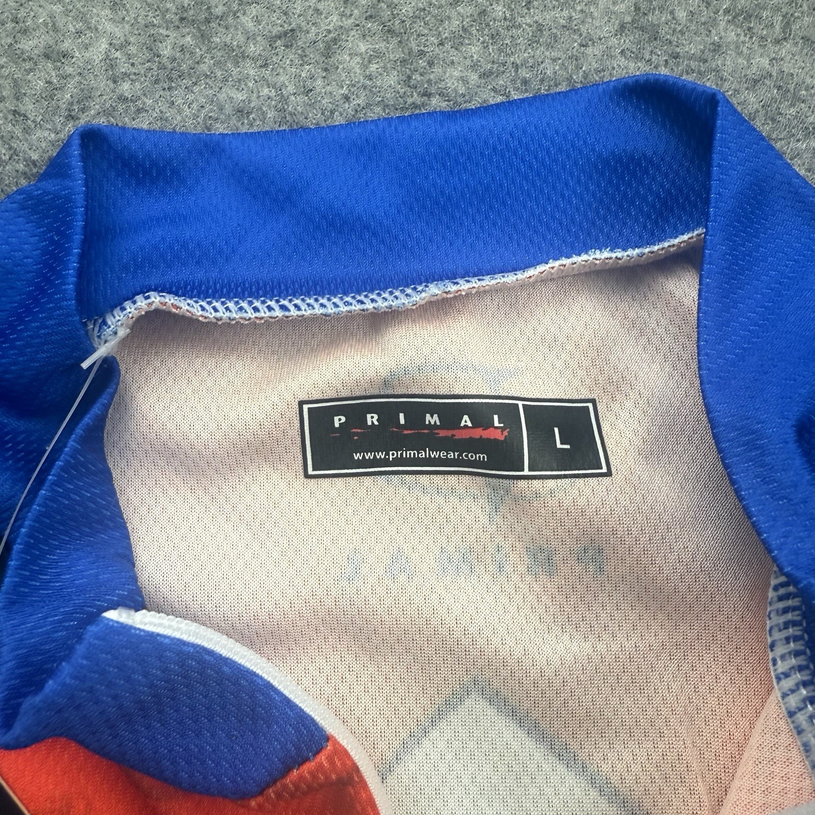 NEW Primal Cycling Jersey Mens Large Full Zip Short Sleeve Red Blue Raglan NWT