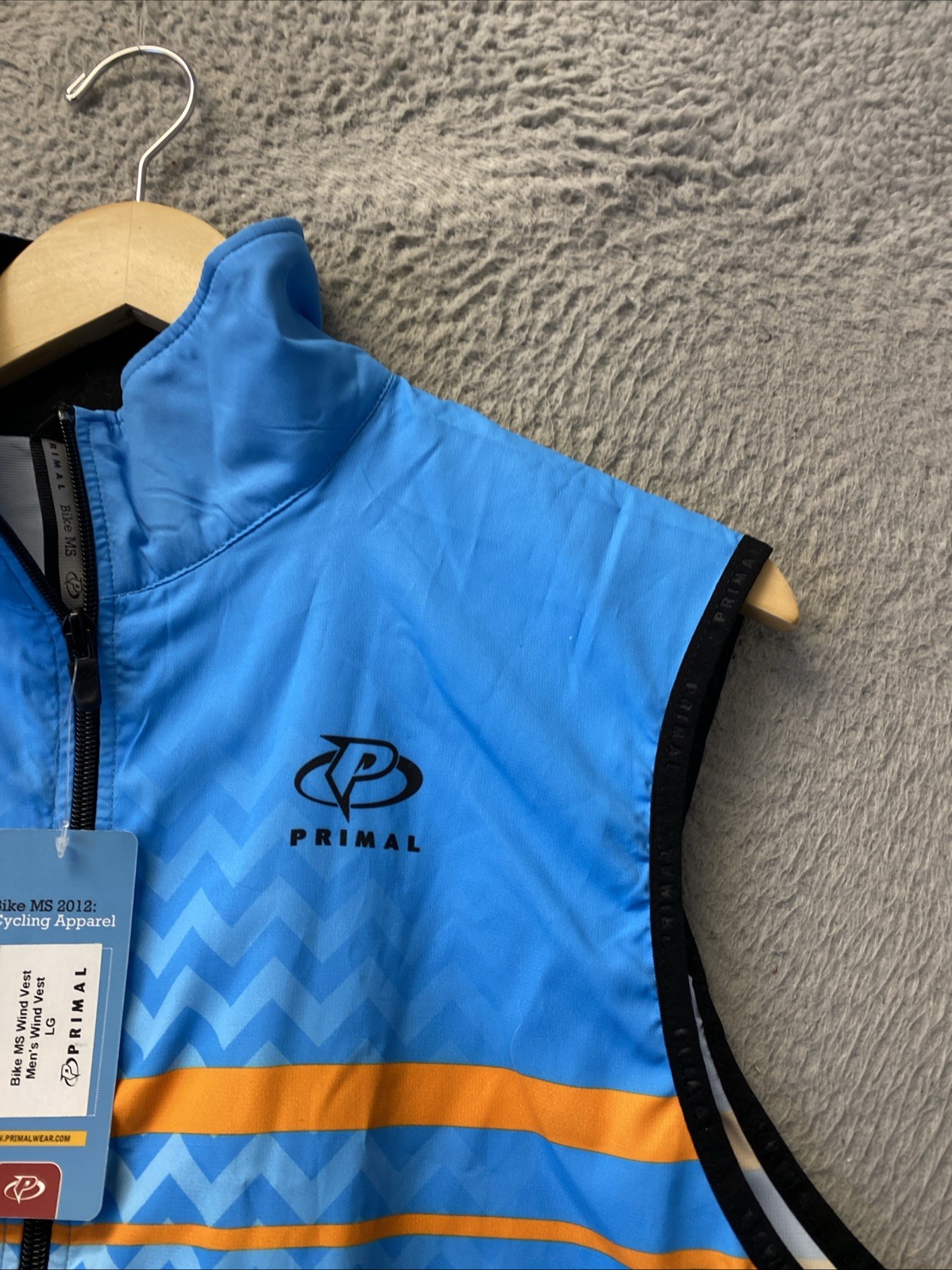 Primal Cycling Wind Vest Mens Large Blue Courage Classic Full Zip NEW/0649