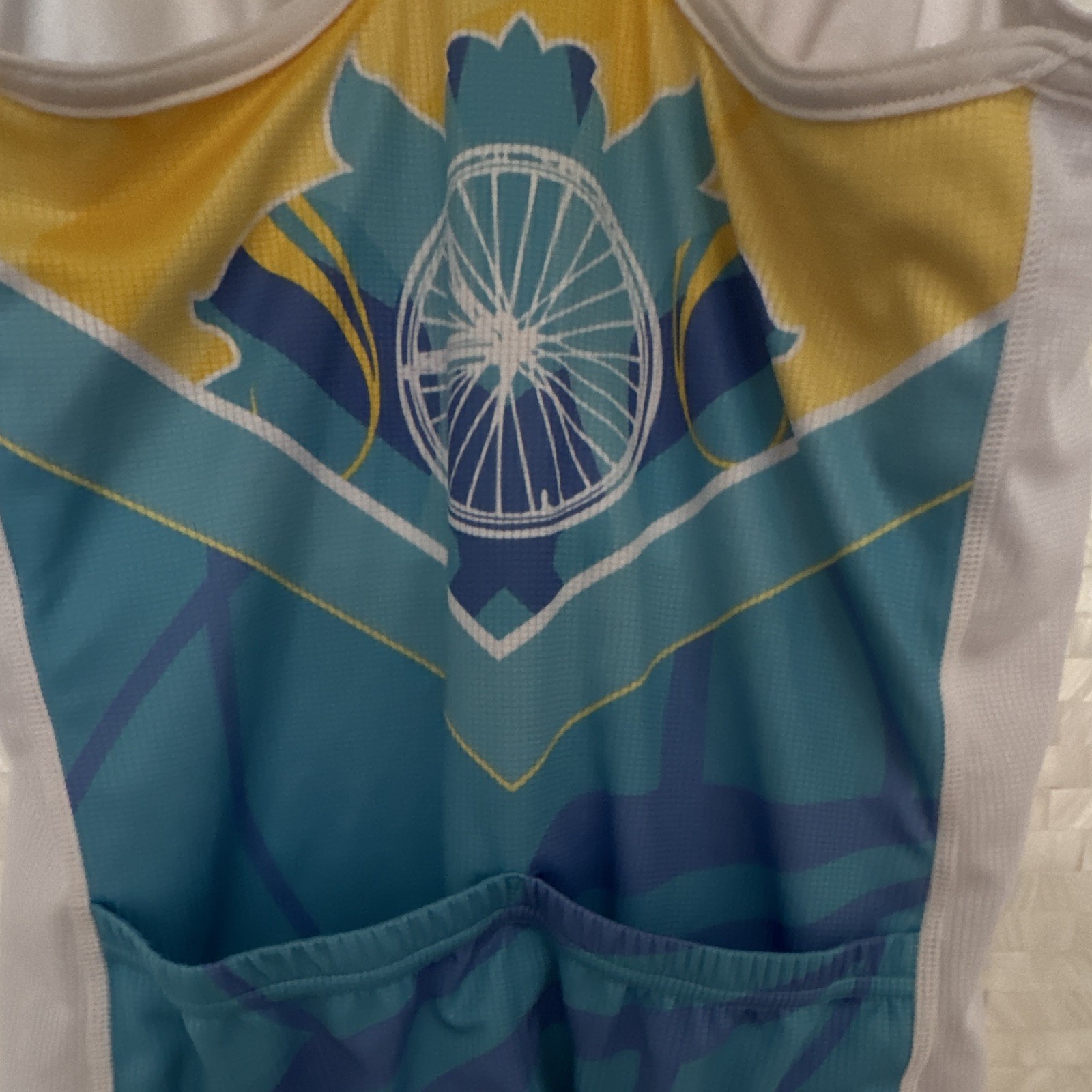 Primal Women’s Cycling Sleeveless Tank Jersey L Blue Yellow White Pockets Poly