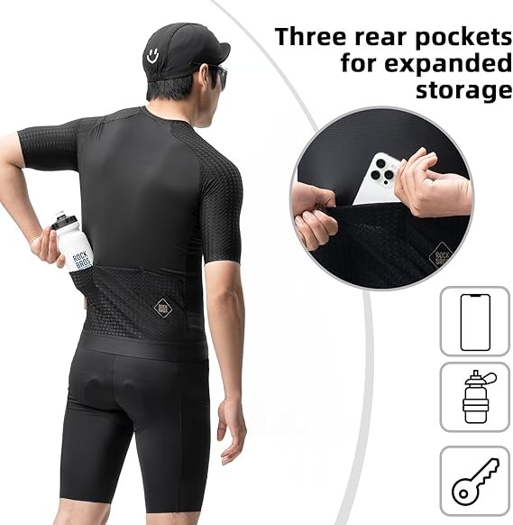 ROCKBROS Men’s Cycling Jersey Short Sleeve MTB Road Bike Shirt Pocket Quick Dry