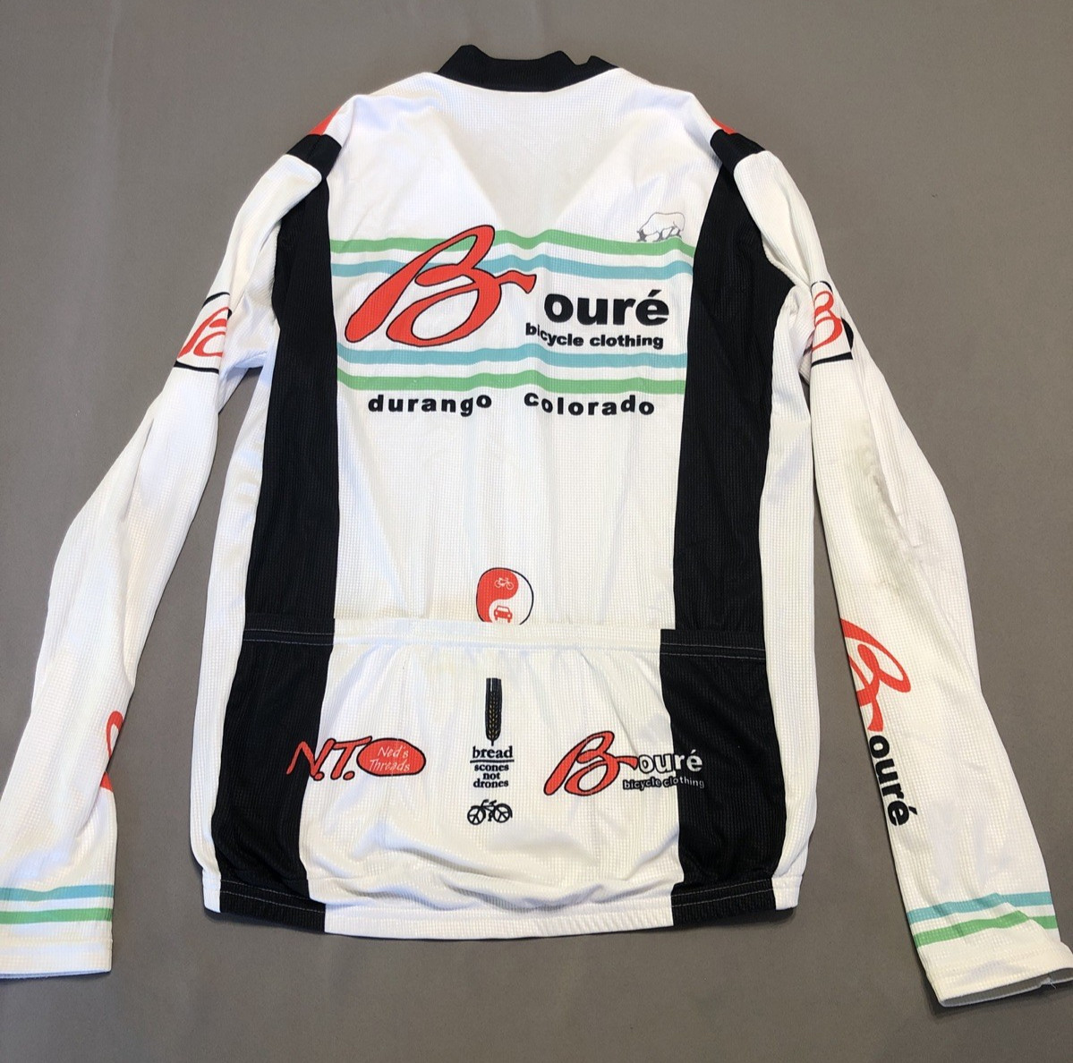 Boure Cycling Jersey White Red Green Accents Ned Overend Med long sleeve Jacket
