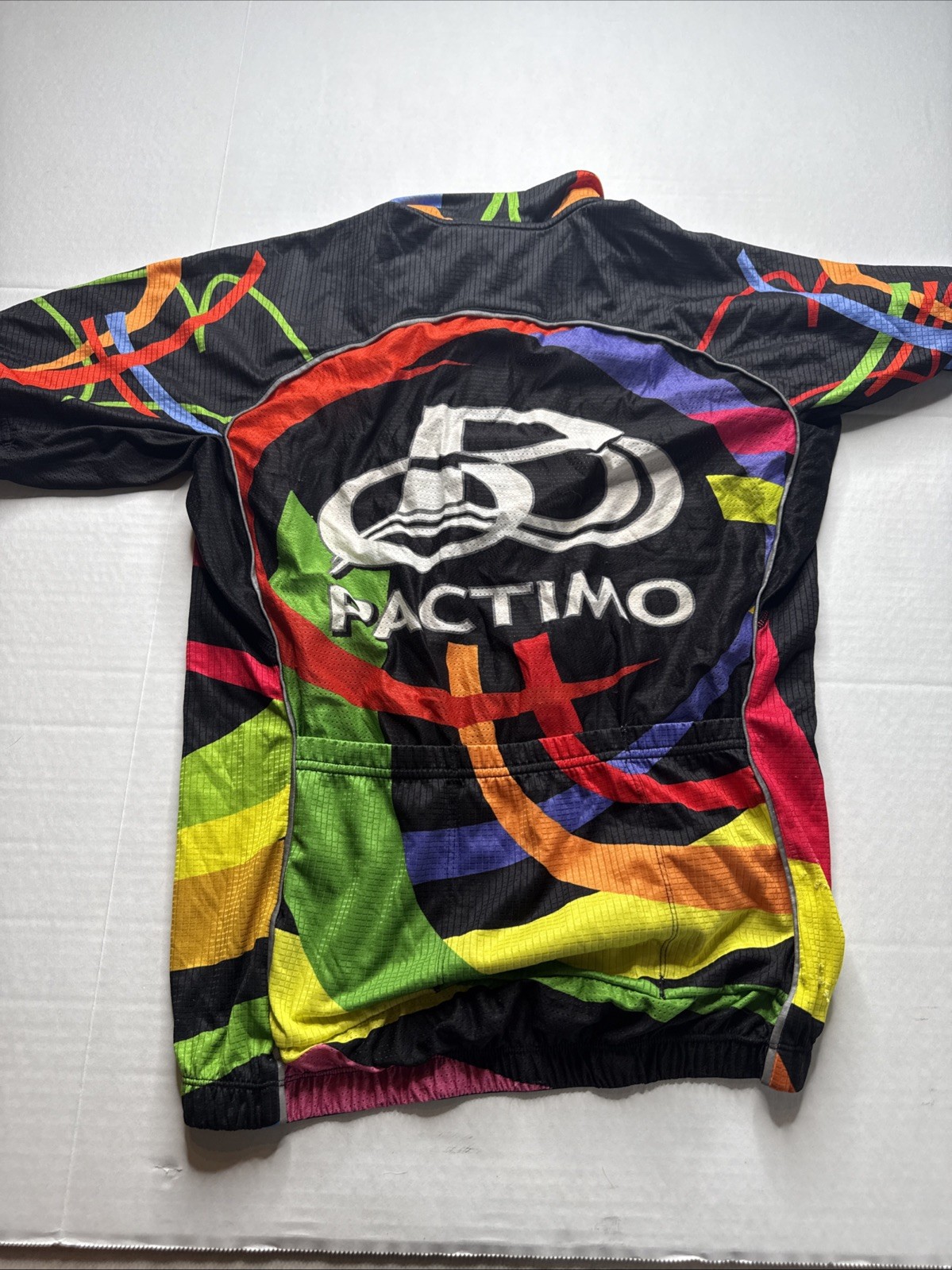 Pactimo Cycling Jersey Men Sz M Black Bright Multi Color Full Zip Short Sleeve
