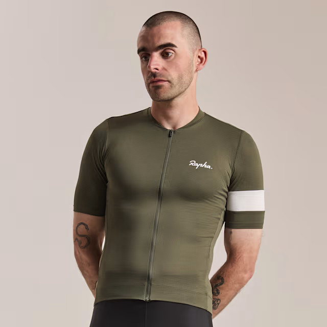 Rapha – Men’s Core Lightweight Jersey – Dark Green/White – Medium