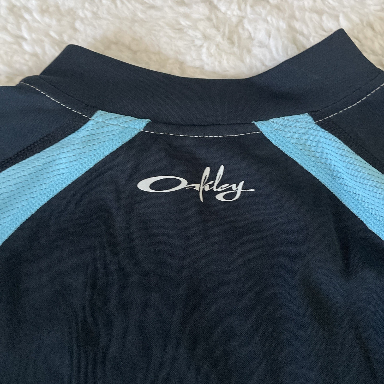 New Oakley Womens Cycling Jersey Small Short Sleeve Blue Black Gray 2 Pocket