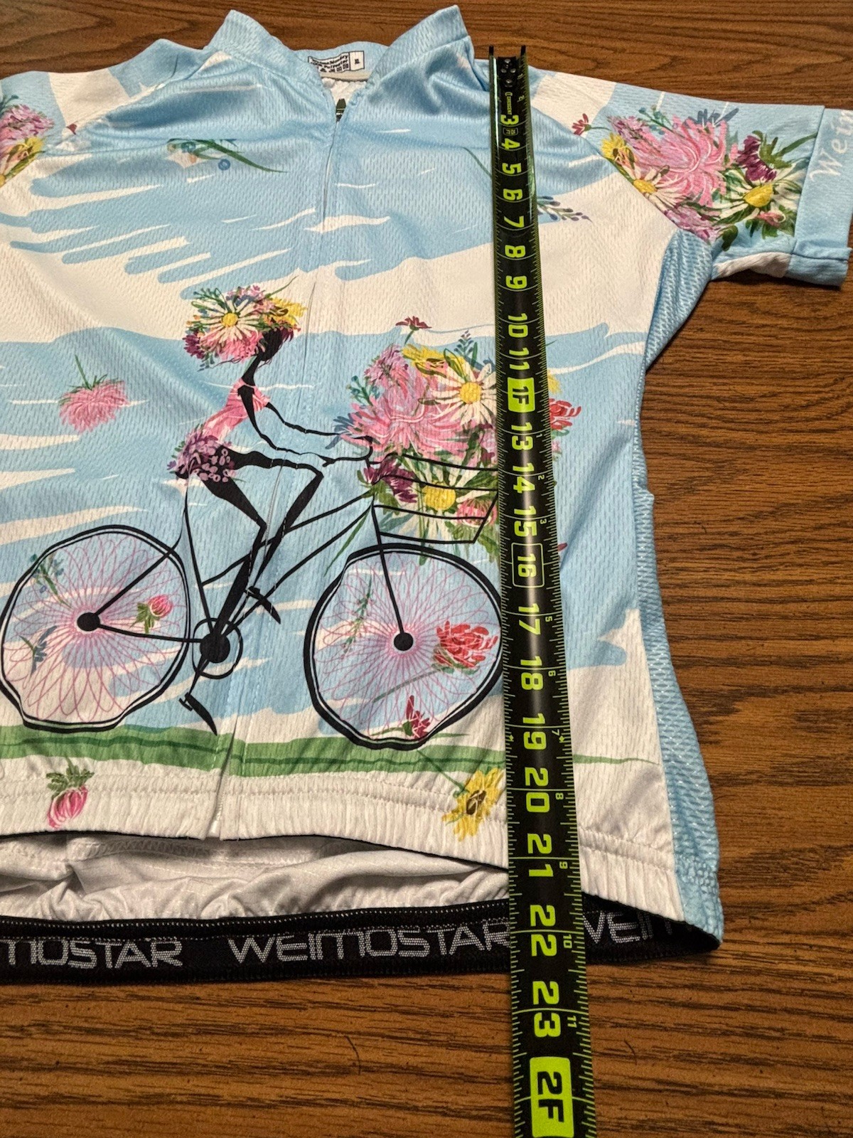 Weimostar Ladies Cycling Jersey Sky Blue Floral Full Zip Size XL (Runs Small)
