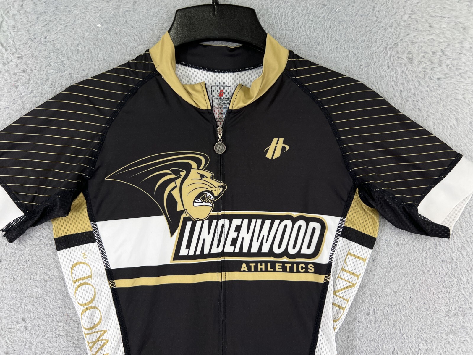Hincapie Cycling Jersey Adult 2XS XXS Black Gold Lindenwood Athletics Full ZIp