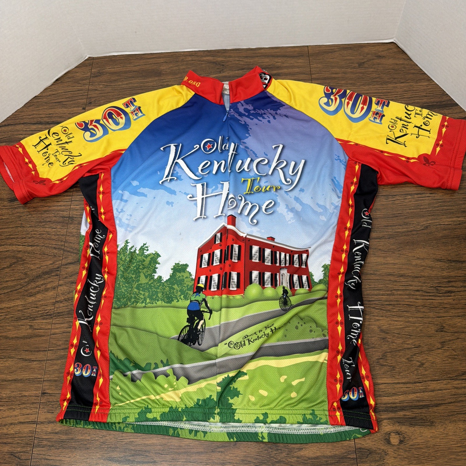 Vomax Cycling Jersey Louisville Kentucky Tour Mens Large All Over Print 3/4 Zip