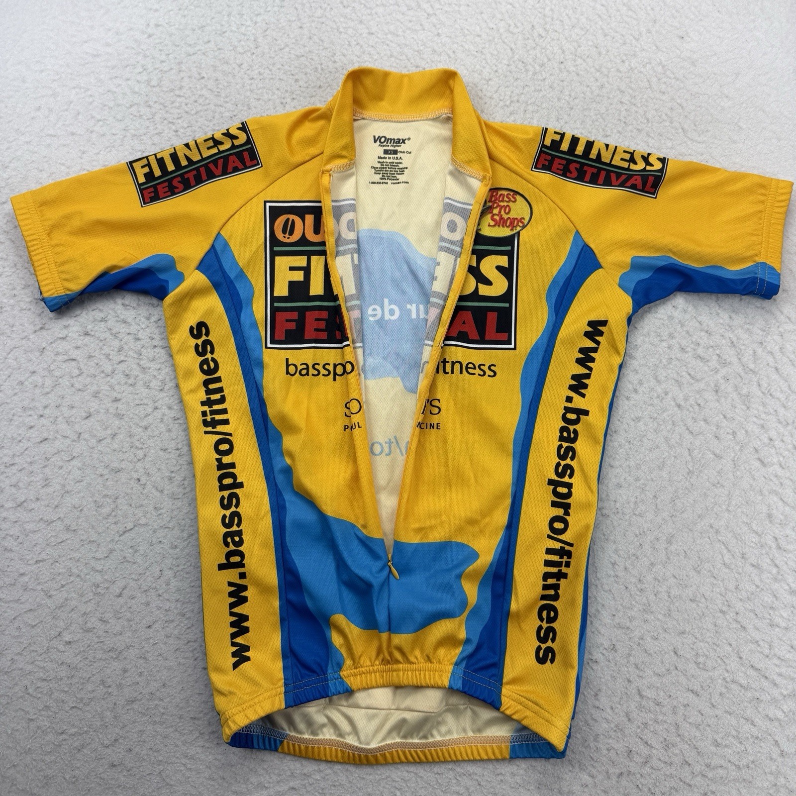 Vomax Bass Pro Shops Cycling Jersey Mens XS Yellow Zip Short Sleeve Outdoor