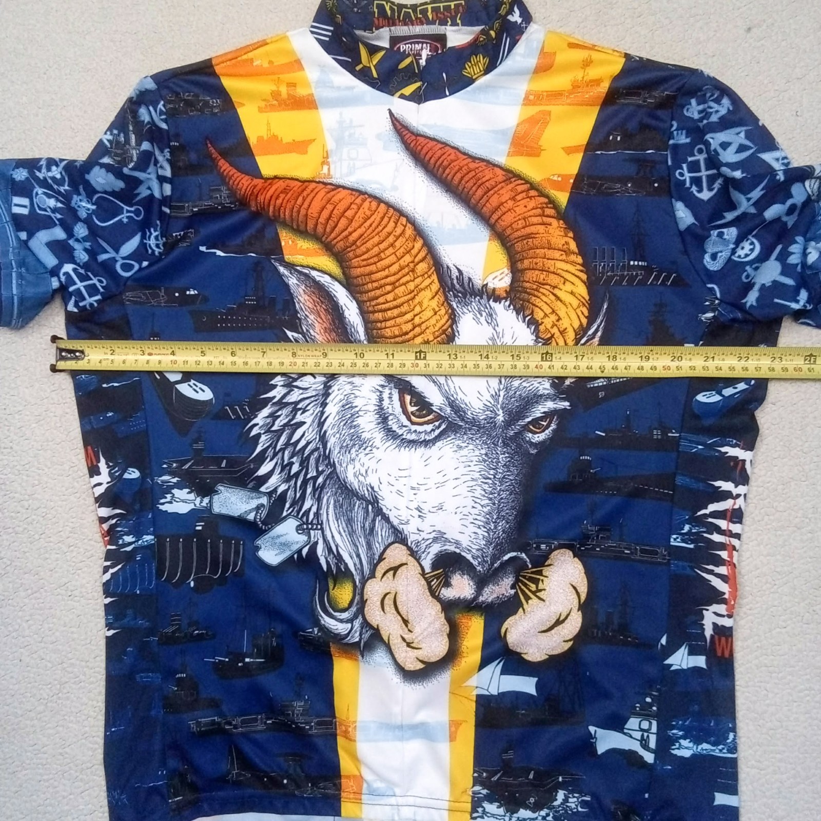 RARE VTG 90s Primal Wear USA Navy Pride Bill the Goat Cycling Jersey (Fits 2XL)