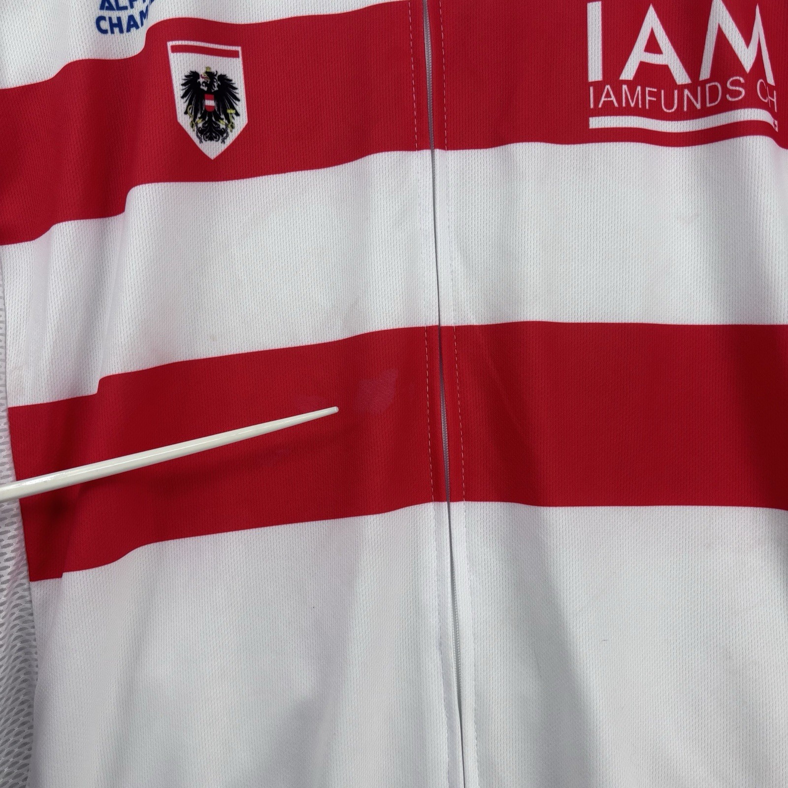 Cuore I AM White & Red Striped Full Zip Cycling Jersey Men’s XXL