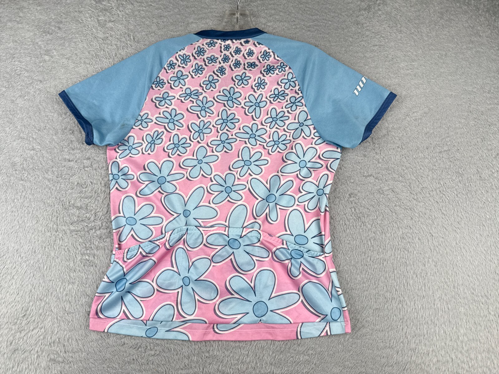 REI Cycling Jersey Women Medium Pink Blue Floral 1/2 Zip Polyester Pockets