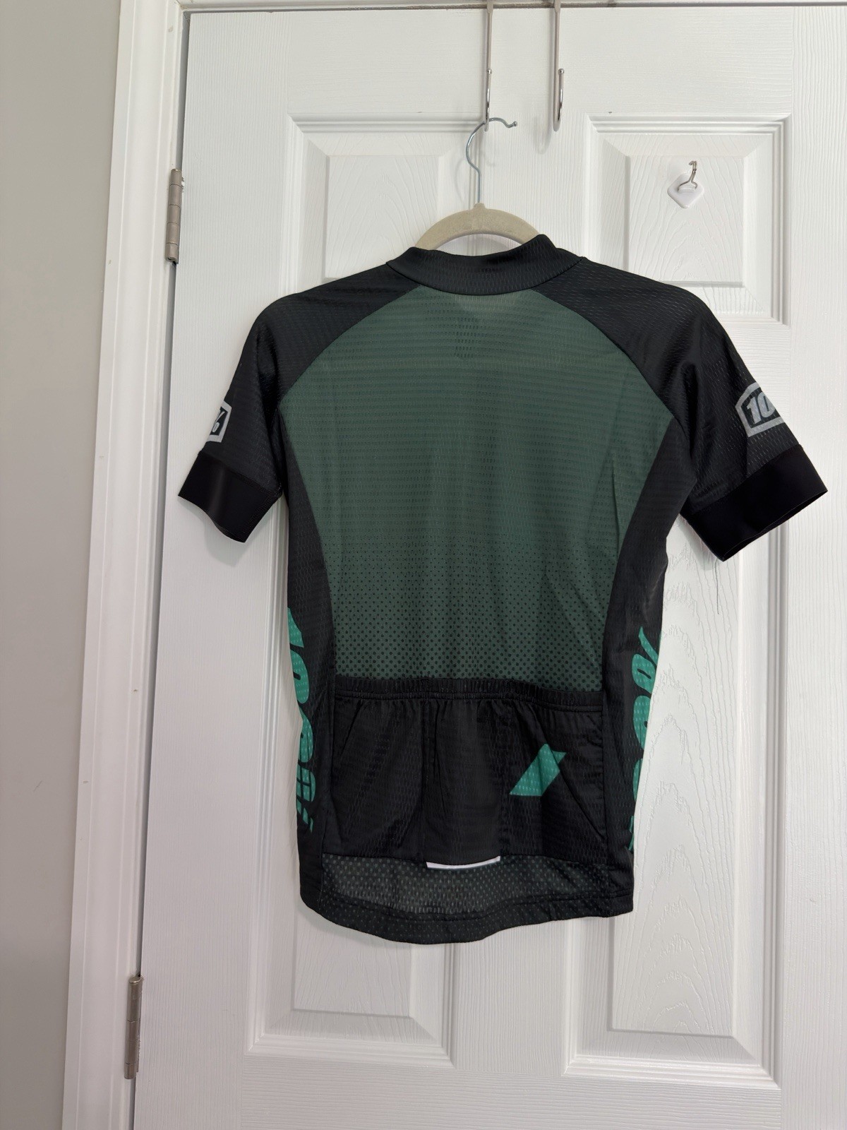 100% Cycling Jersey Short Sleeve Full Zip Pockets Black/Green Size S
