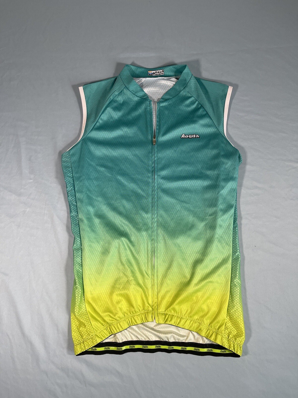 Aogda Men’s Cycling Vest Size M Medium Green Yellow Back Pockets Full Zipper NWT