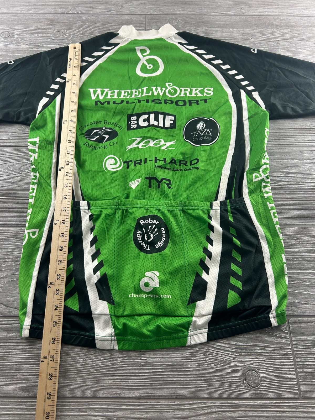 Champ Sys Cycling Jersey Shirt Full Zip Sz XL Polyester Club Cut Green/Black