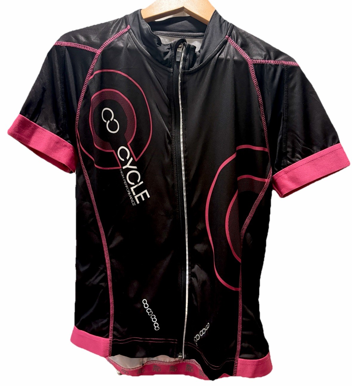 Crivit Pro Women Cycling Jersey Black Pink BIking Sz L Active Pockets Full Zip