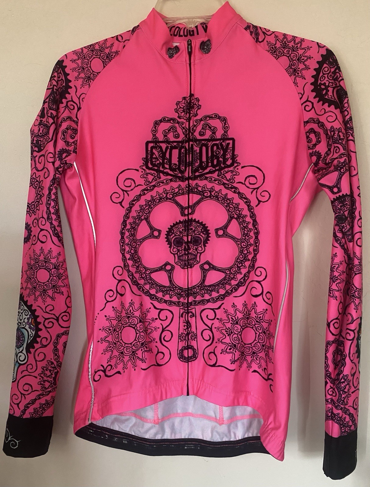 Cycology Performance Women’s L Long Sleeve Cycling Jersey Hot PinkSkull Graphic
