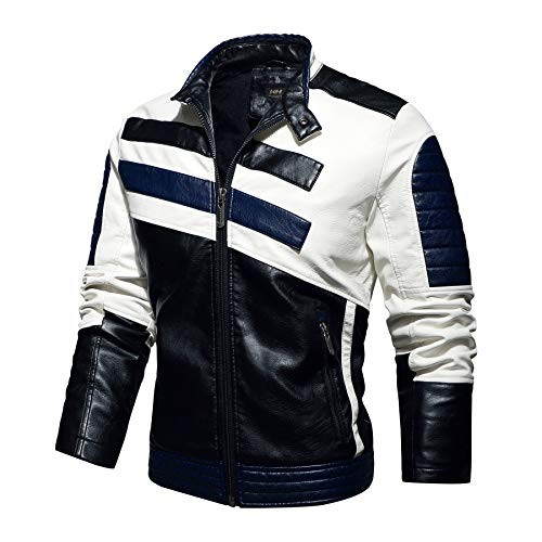 Stand-up collar men’s motorcycle leather motorcycle racing suit color-blocking