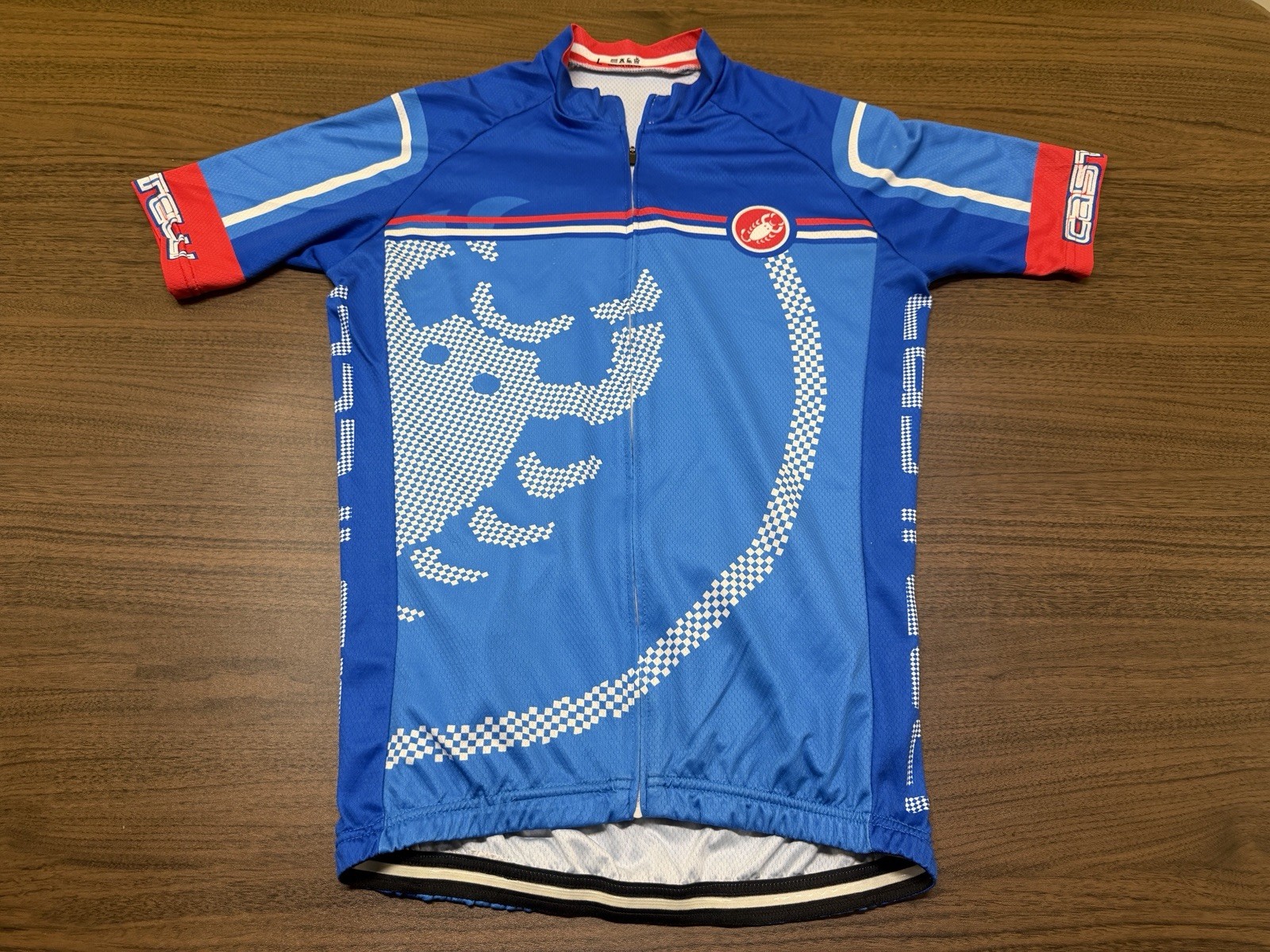 Castelli Men’s Full-Zip Down Short-Sleeve Blue Cycling Jersey – Large