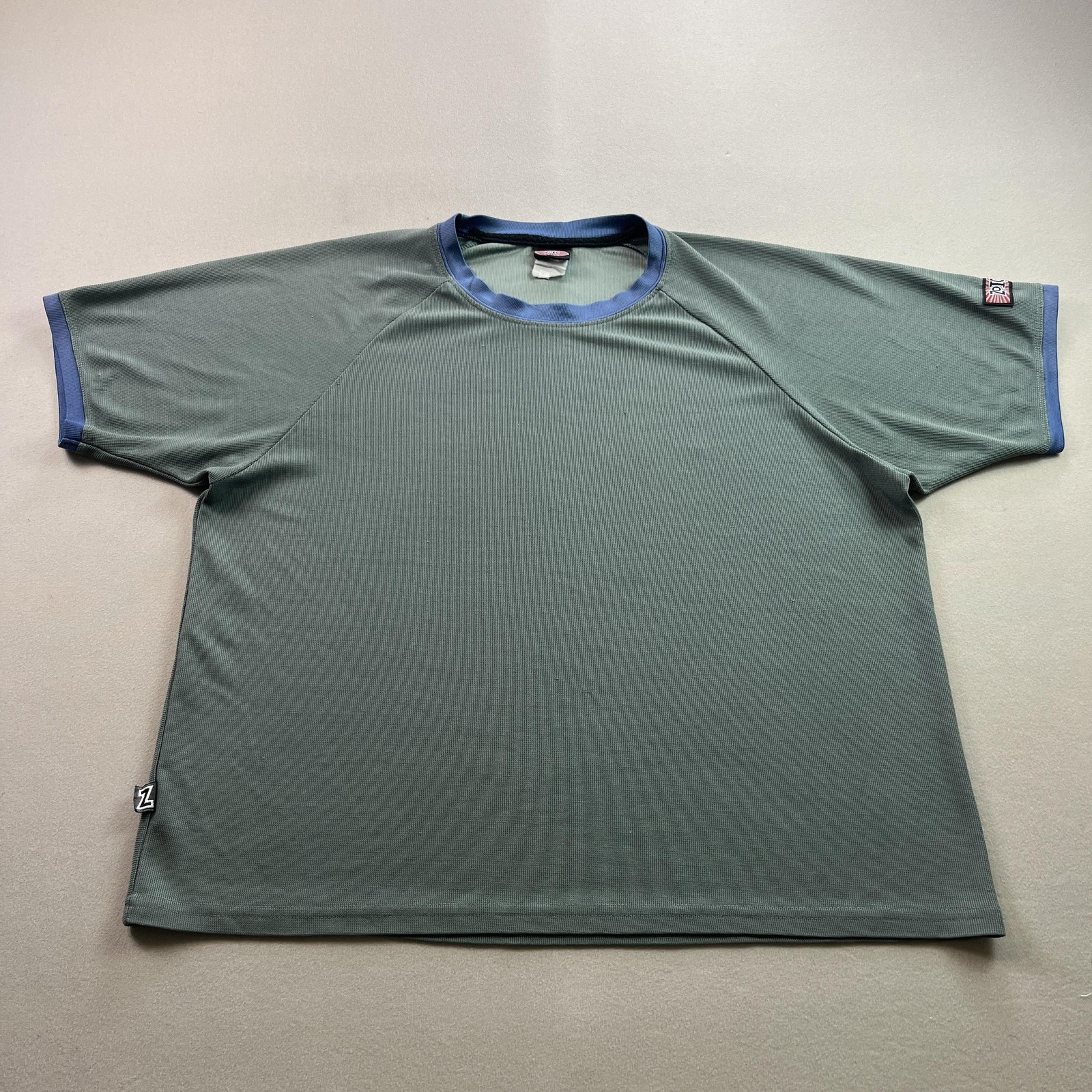 Vintage Zoic Cycling T-Shirt Jersey Mens Large Green Ringer Lightweight Cropped