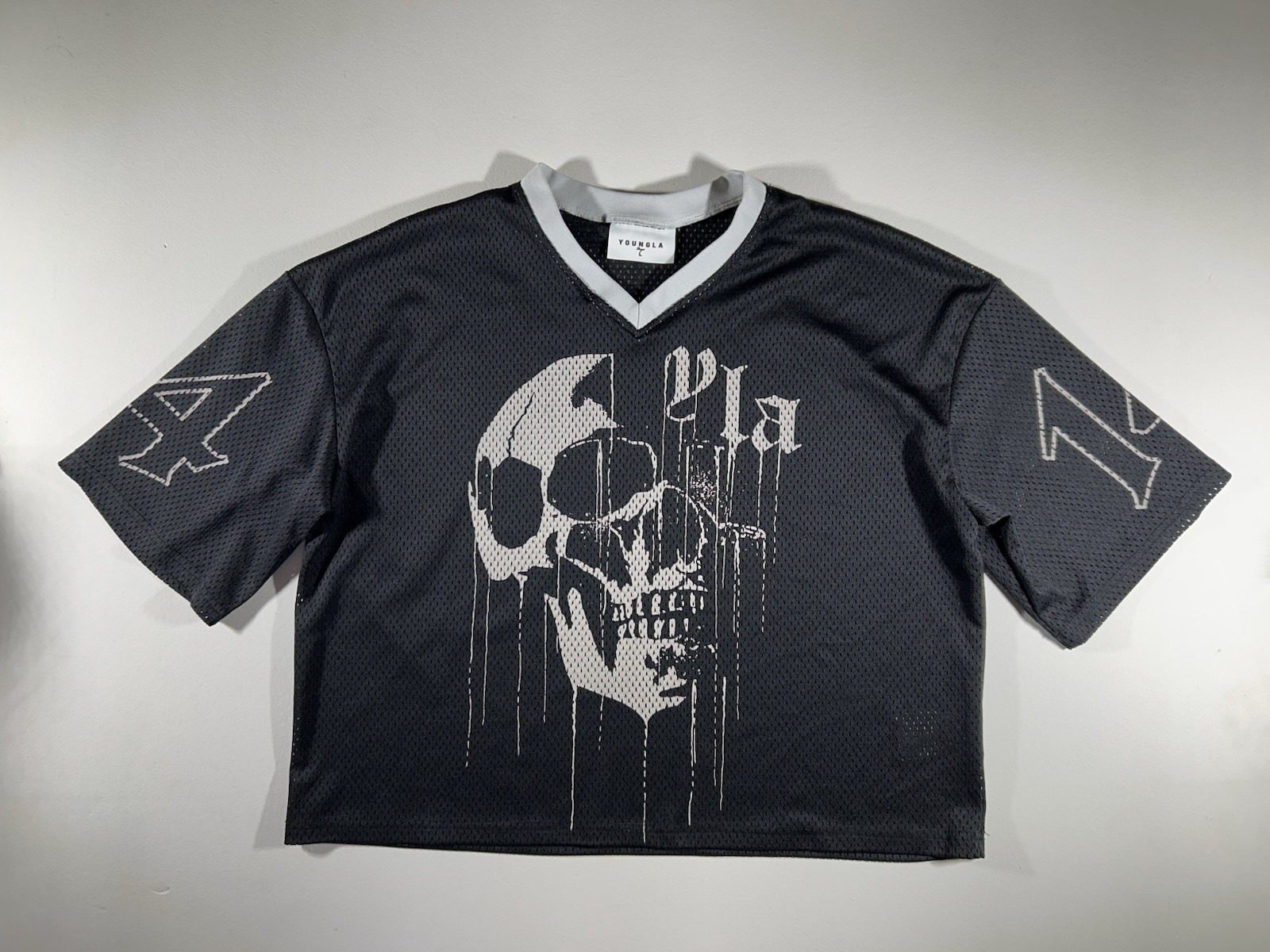 YoungLA Drippy Skull Mesh Jersey Black/White Size Large L (Pre Owned) #4015
