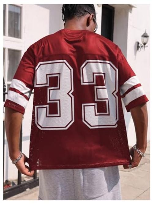 Men’s Jersey Shirts Oversized Graphic Print Mesh Baggy Cropped X-Large Red