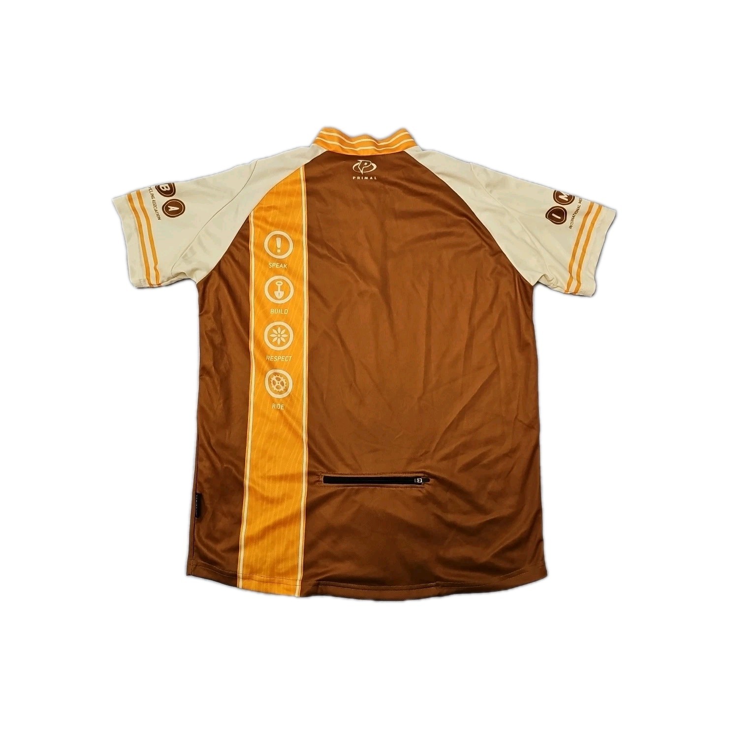 PRIMAL Mens LARGE Club Cycling Bike Jersey IMBA Mountain Bicycling Asso TAN ZIP