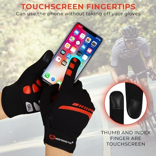 Cycling Gloves for Men Women, Full Finger, Anti-Slip Touchscreen Medium Red