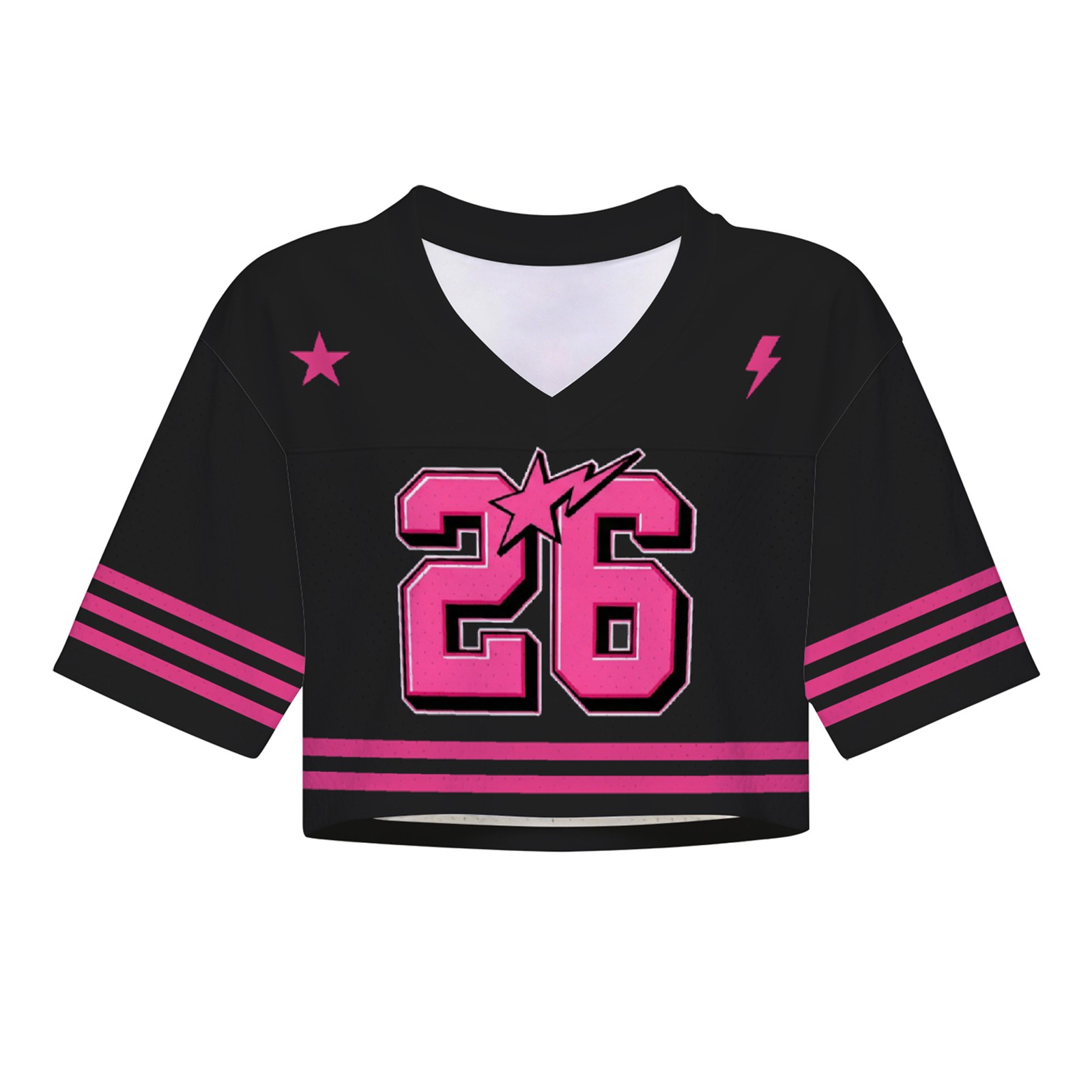 Ladies Y2K Crop Top Football Shirt Black Pink V Neck No 26