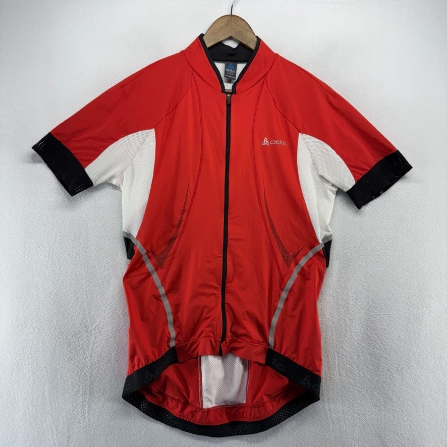 Odlo Cycling Jersey Men’s Large Red White Racing Pockets Full Zip Training