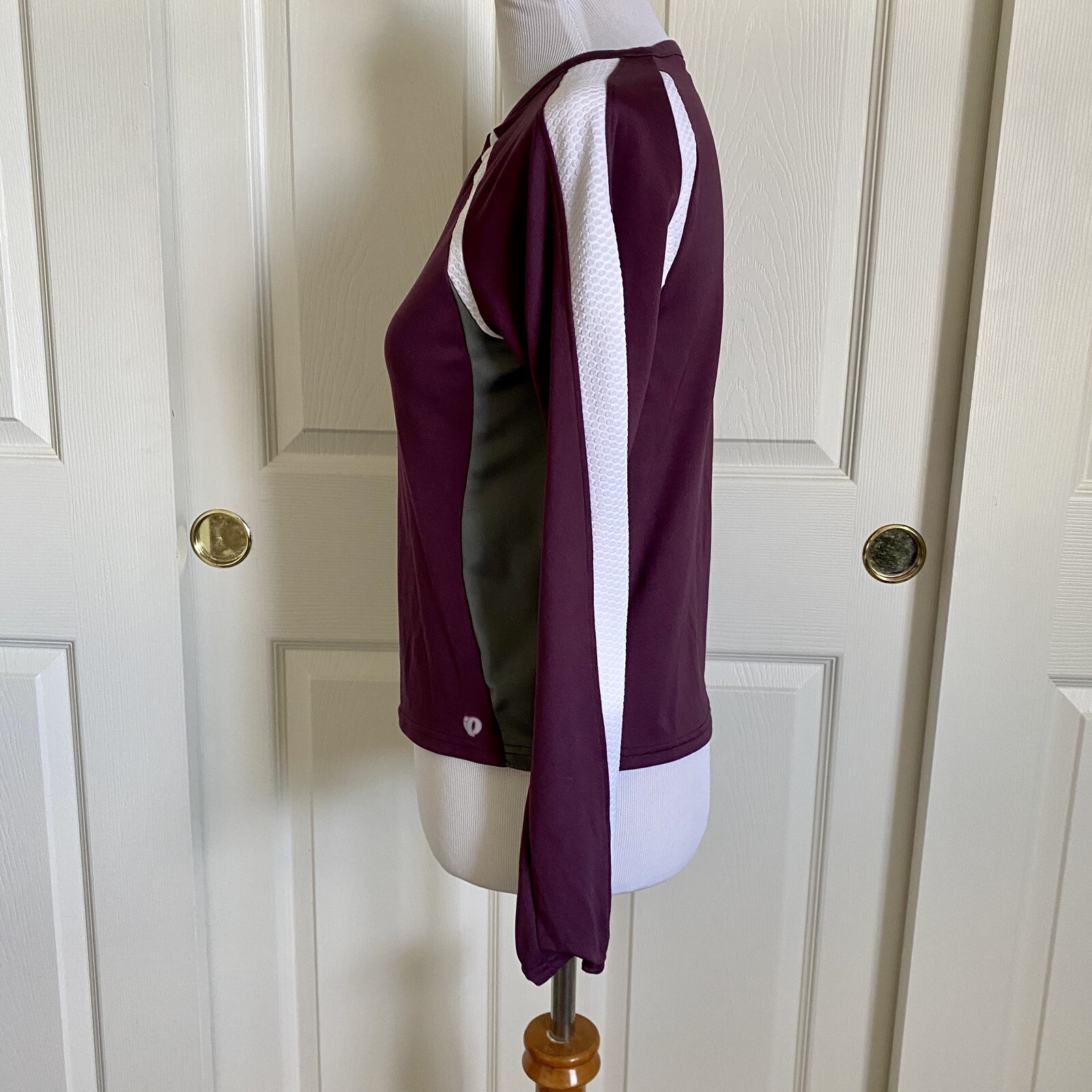 Pearl Izumi iQ Maroon Colorblock Long Sleeve Cycling Top Vneck Womens Sz S