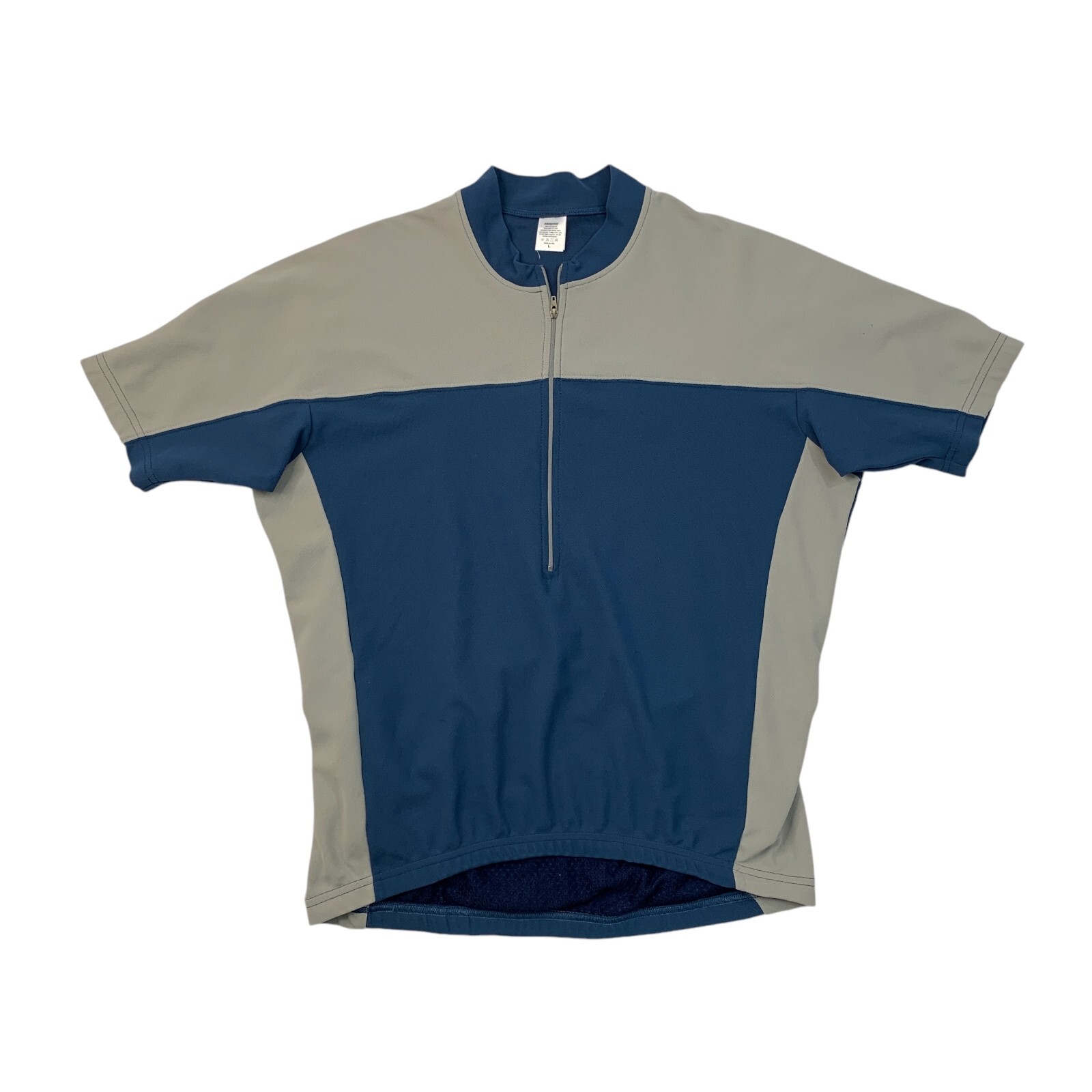 Vintage Patagonia Cycling Jersey Mens L Large Grey Blue Short Sleeve Made USA