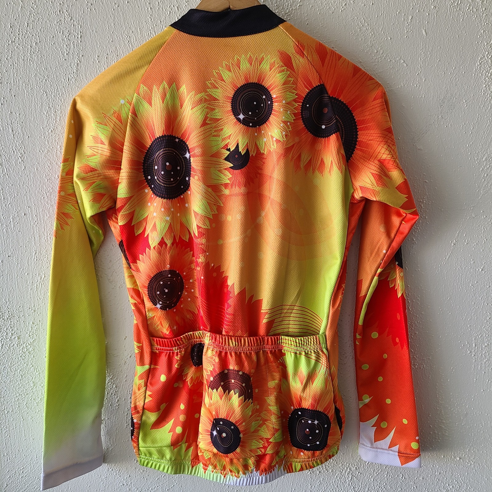 Paladin Cycling Jersey Long Sleeve Full Zip 3 Back Pockets Sunflowers Medium