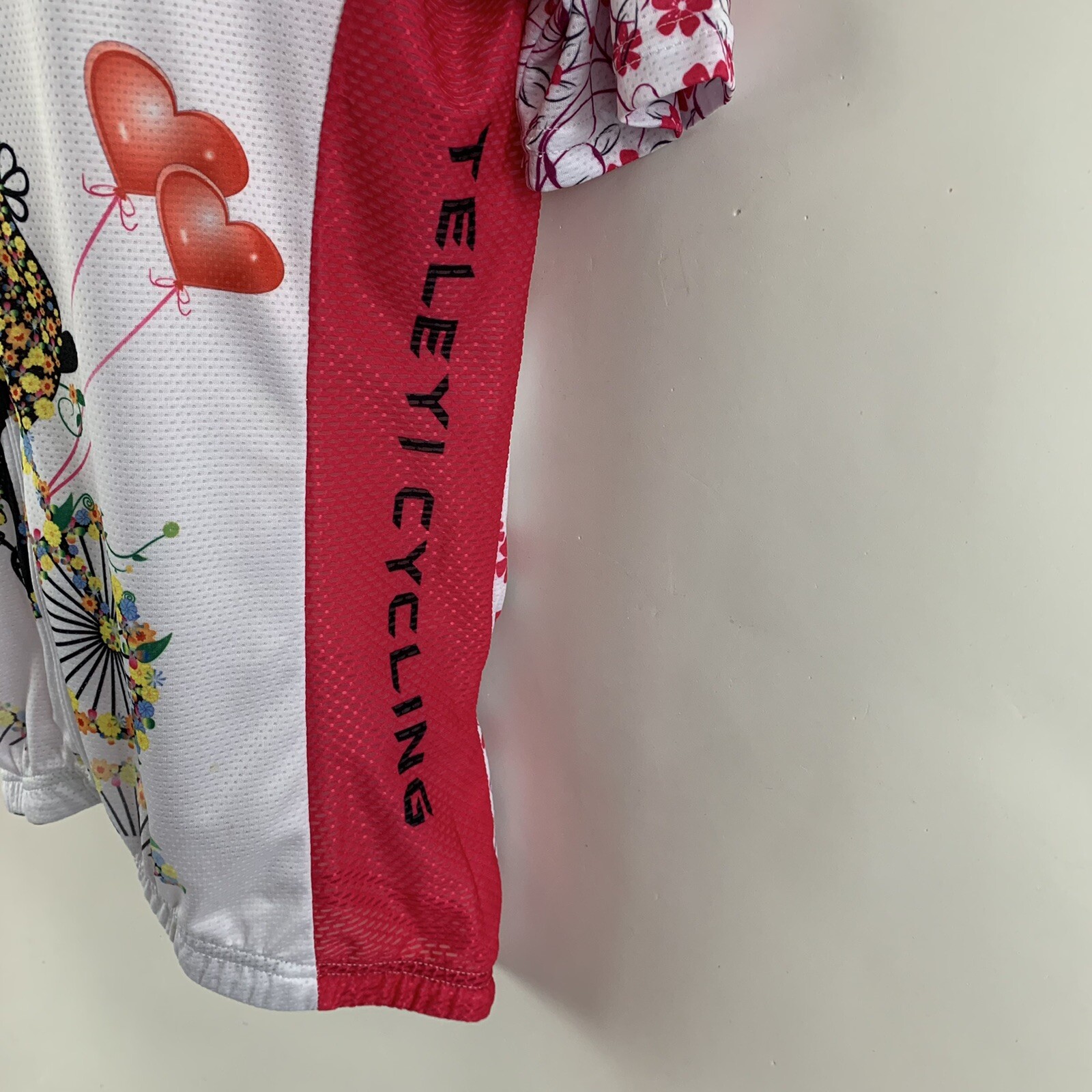 NWT Teleyi Women’s XL Floral Cycling Shirt, Full Zip (Pink & White)