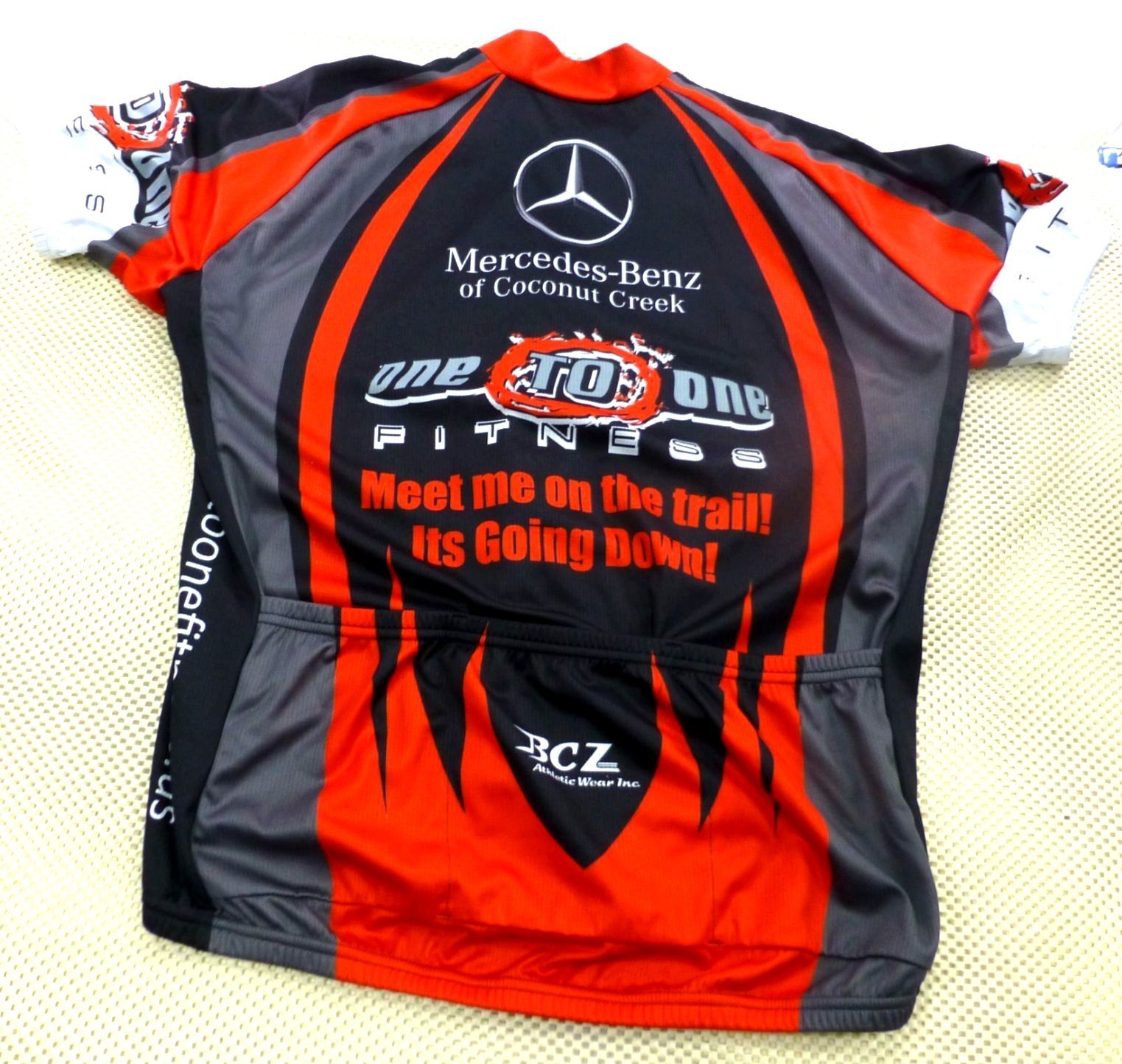 One-To-One Fitness Cycling Jersey Mens Red Black Graphic Mercedes-Benz BCZ