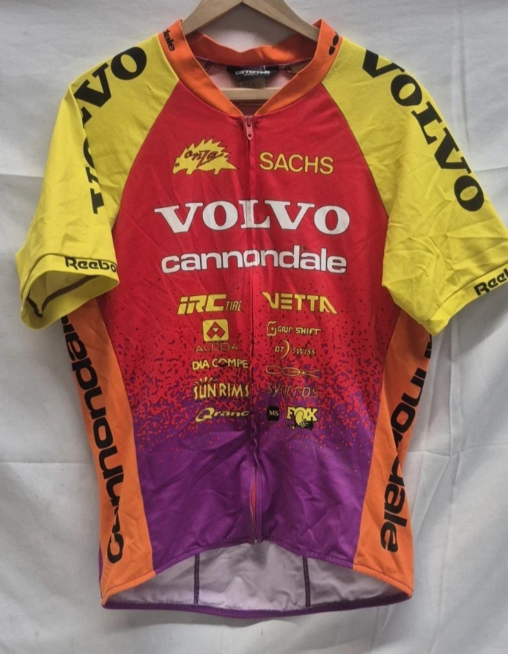 Vintage VOLVO Cannondale Men’s T-Shirt 100% Polyester Large Cycling Sports
