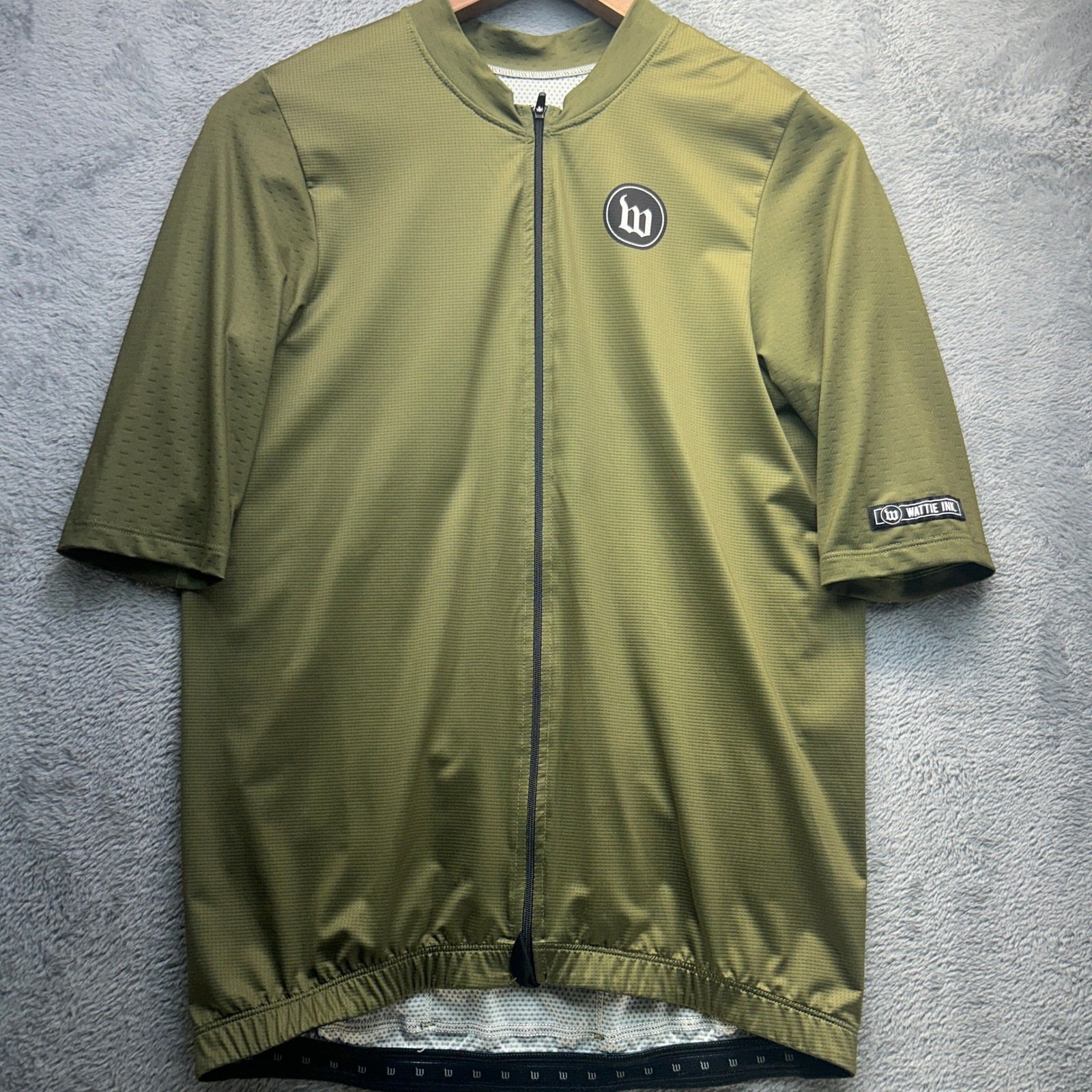 Wattie Ink Mens XL Cycling Jersey Olive Green Full Zip Short Sleeve Made in USA