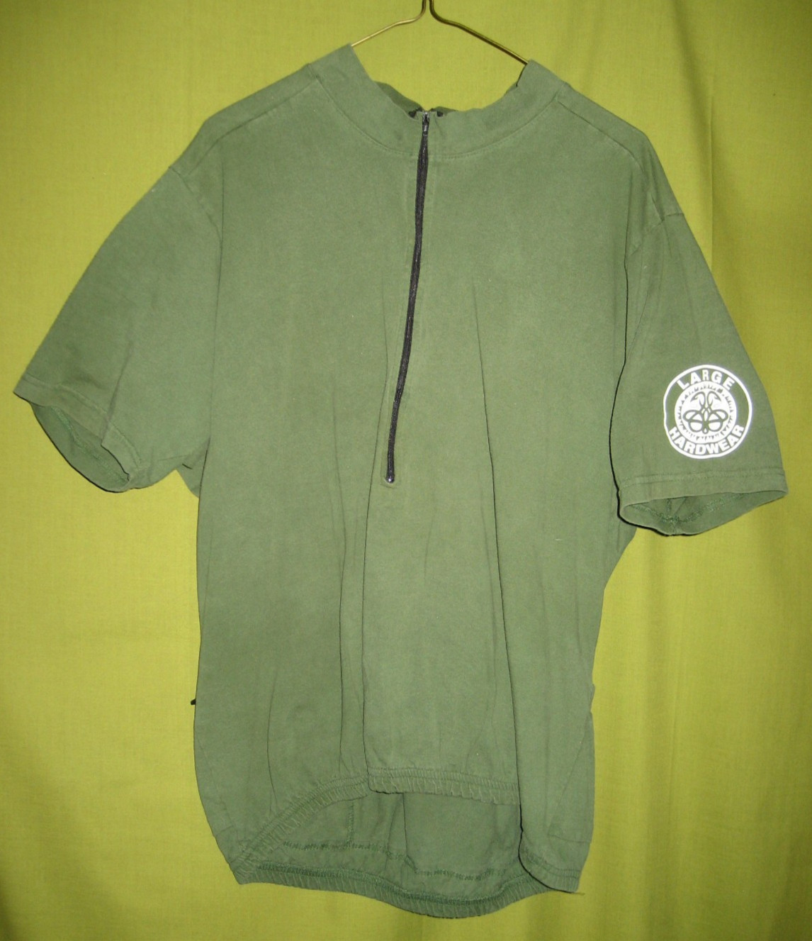 VINTAGE 90s LARGE HARDWARE CYCLING JERSEY SHIRT SIZE XL COTTON USA GREEN W/ZIPPE