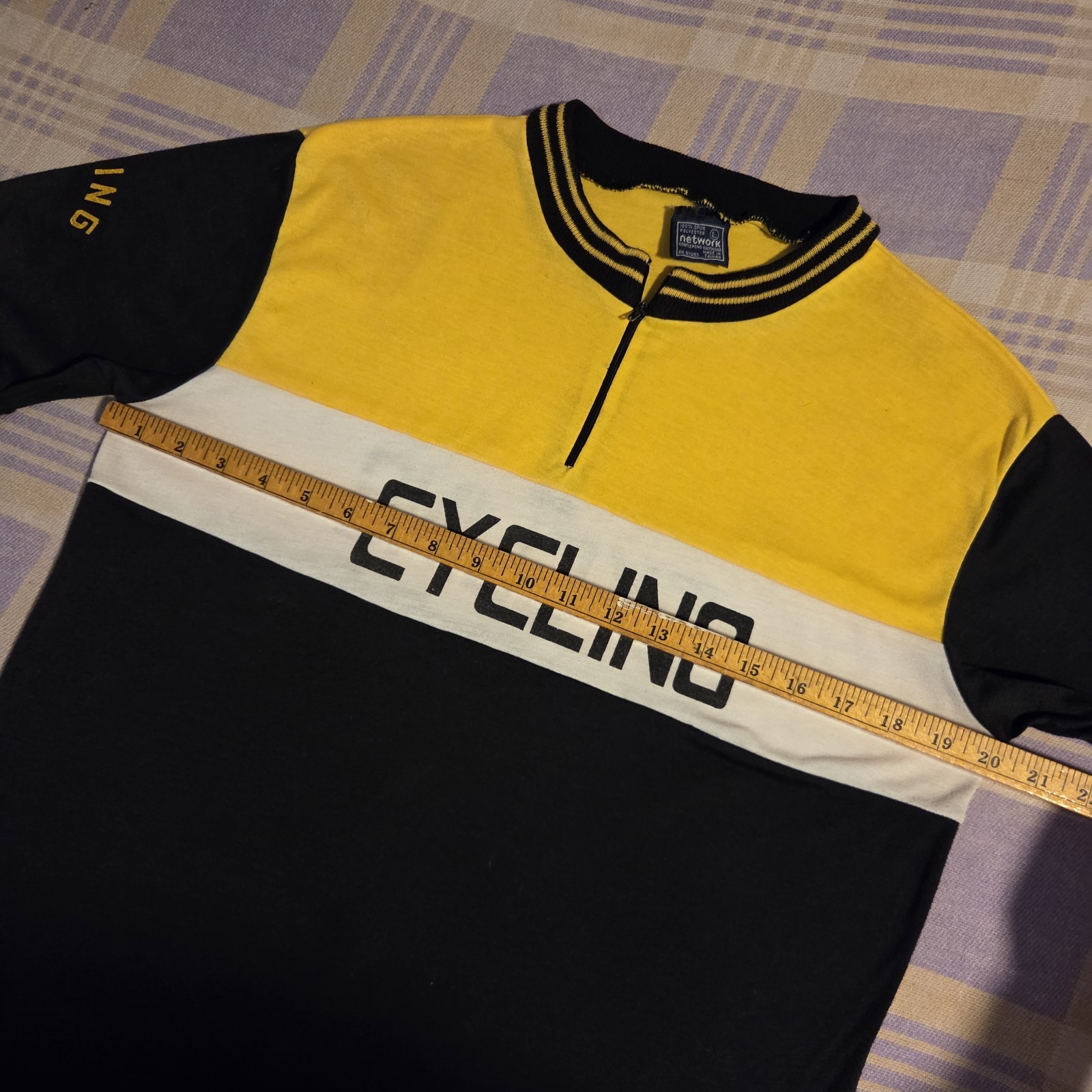 Vintage Cycling Jersey Network Knitwear Size Large Zip Up Color Block 70s Rare