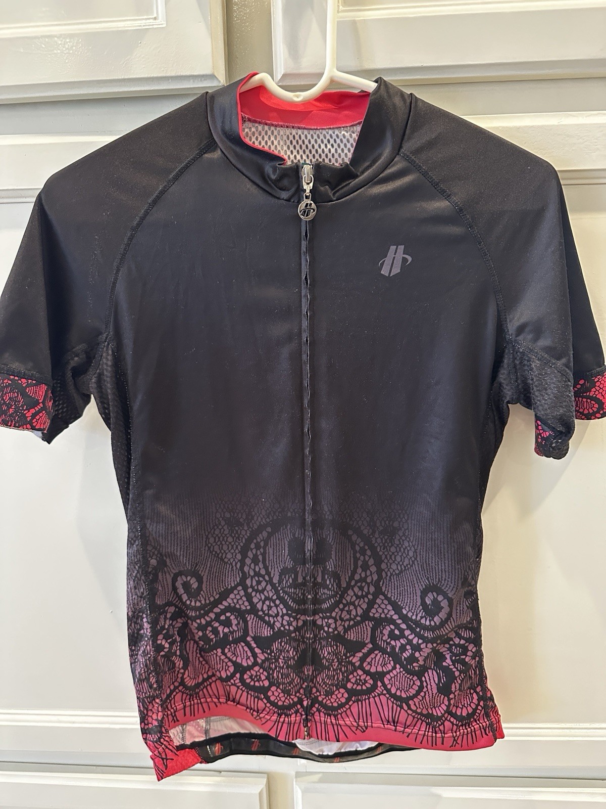 Hincapie L Cycling Jersey Black Pink Geometric Short Sleeve Half Zip Pockets