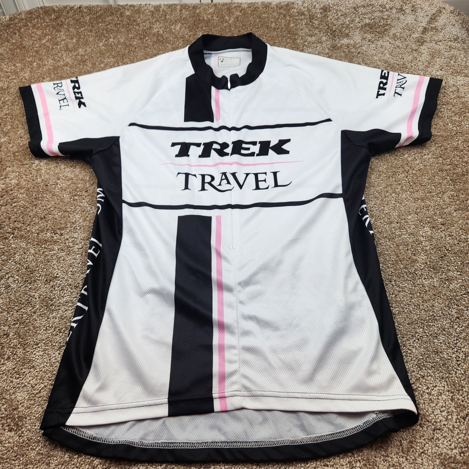 Bontrager Trek Travel Womens Cycling Jersey White Black Pink Short Sleeve Large