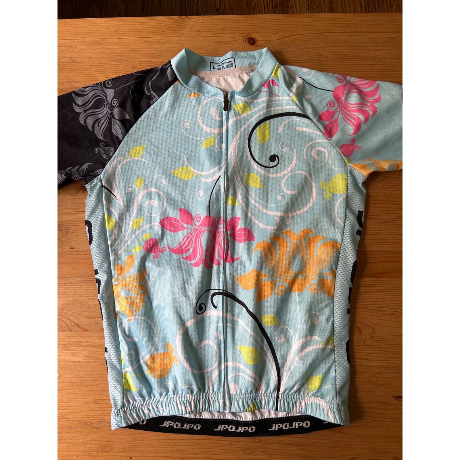 JPOJPO Womens Cycling Jersey Large Blue Floral Full Zip Short Sleeve Bike Top