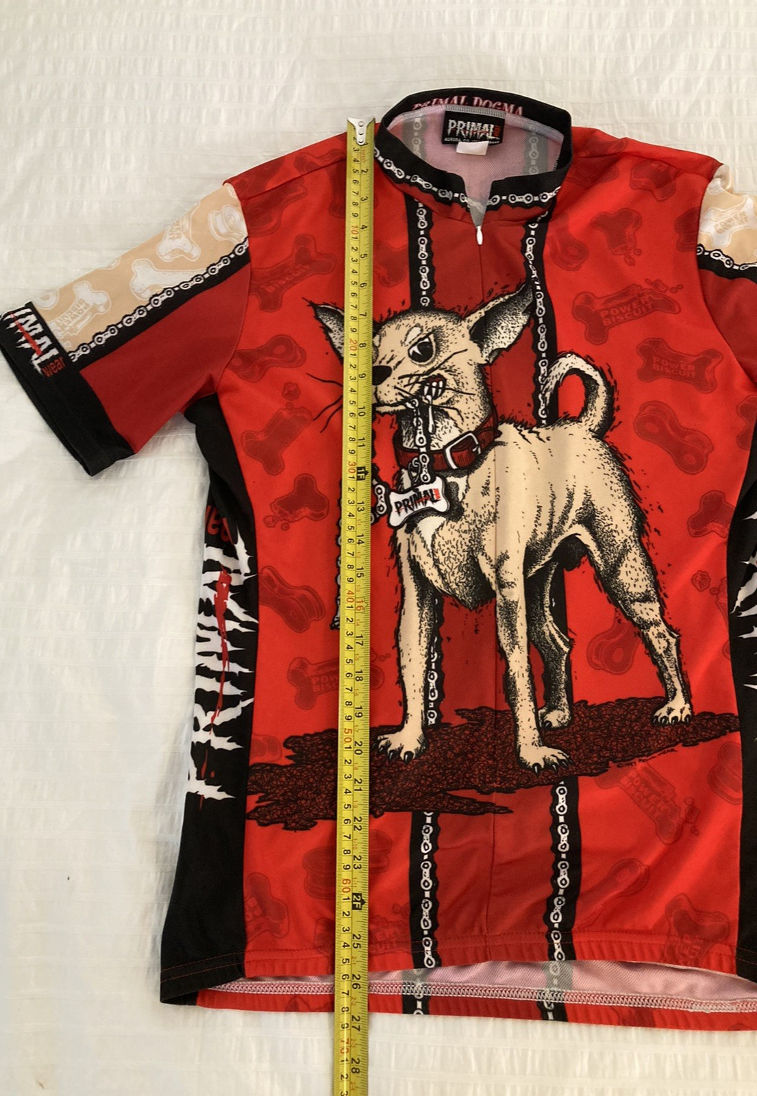 VTG 1997 Primal Wear Dogma Cycling Jersey Mens L Power Biscuit Dog 3/4 Zip AOP