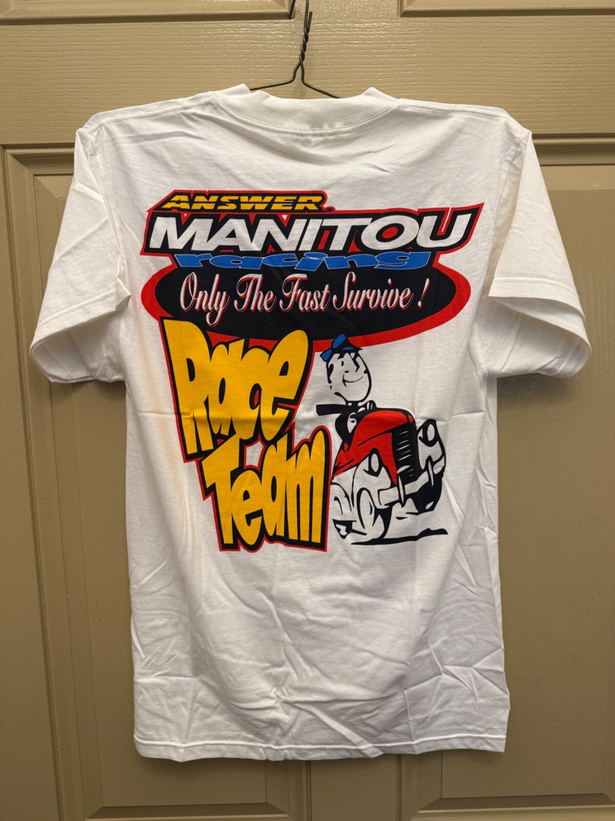 Answer Manitou Bike Racing Team Issue White Tee Medium made in USA -100% cotton