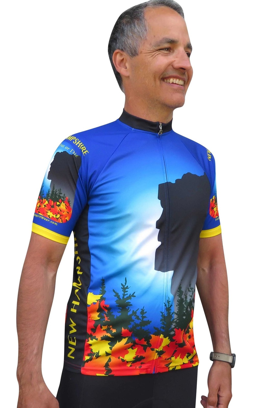 Free Spirit Wear New Hampshire Short Sleeve Cycling Jersey UPF 3 Back Pockets