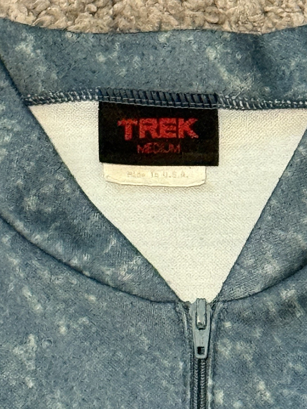 Vintage 90s Trek USA Cycling Jersey Retro blue-grey 1/4 zip acid wash mens Med