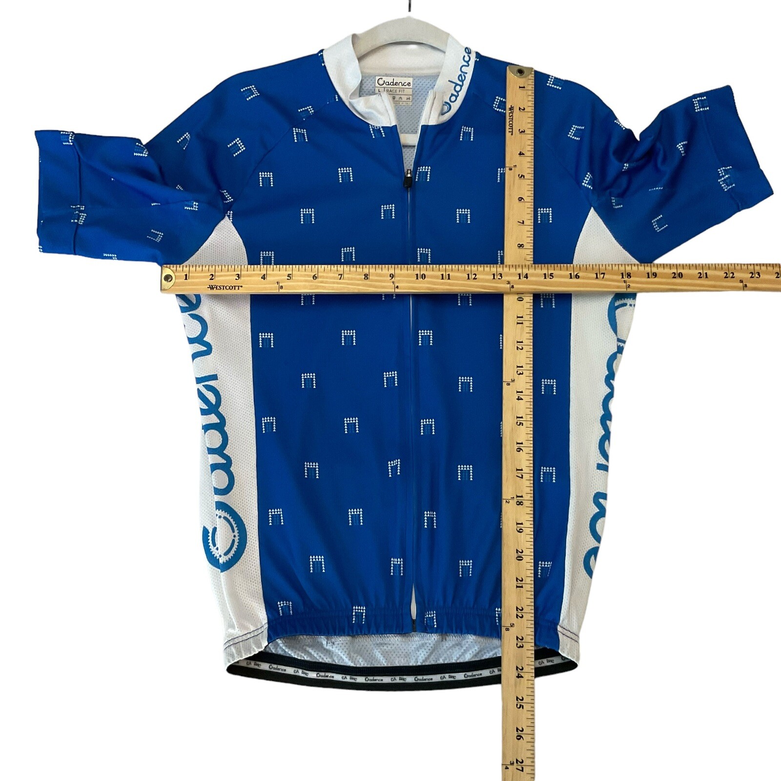 Cadence Race Fit Biking Zip Up Top Large Women’s Blue White Cycling Competition