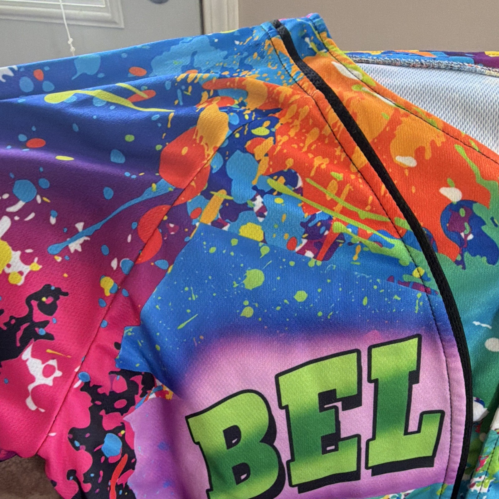 Men’s Cycling Jersey Button-Front Short Sleeve Multicolor Splatter M Polyester